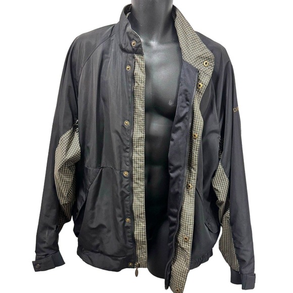 Foot Joy DryJoy Men’s Large Black w Tan Herringbone Windbreaker Rain Golf Jacket - Picture 3 of 14